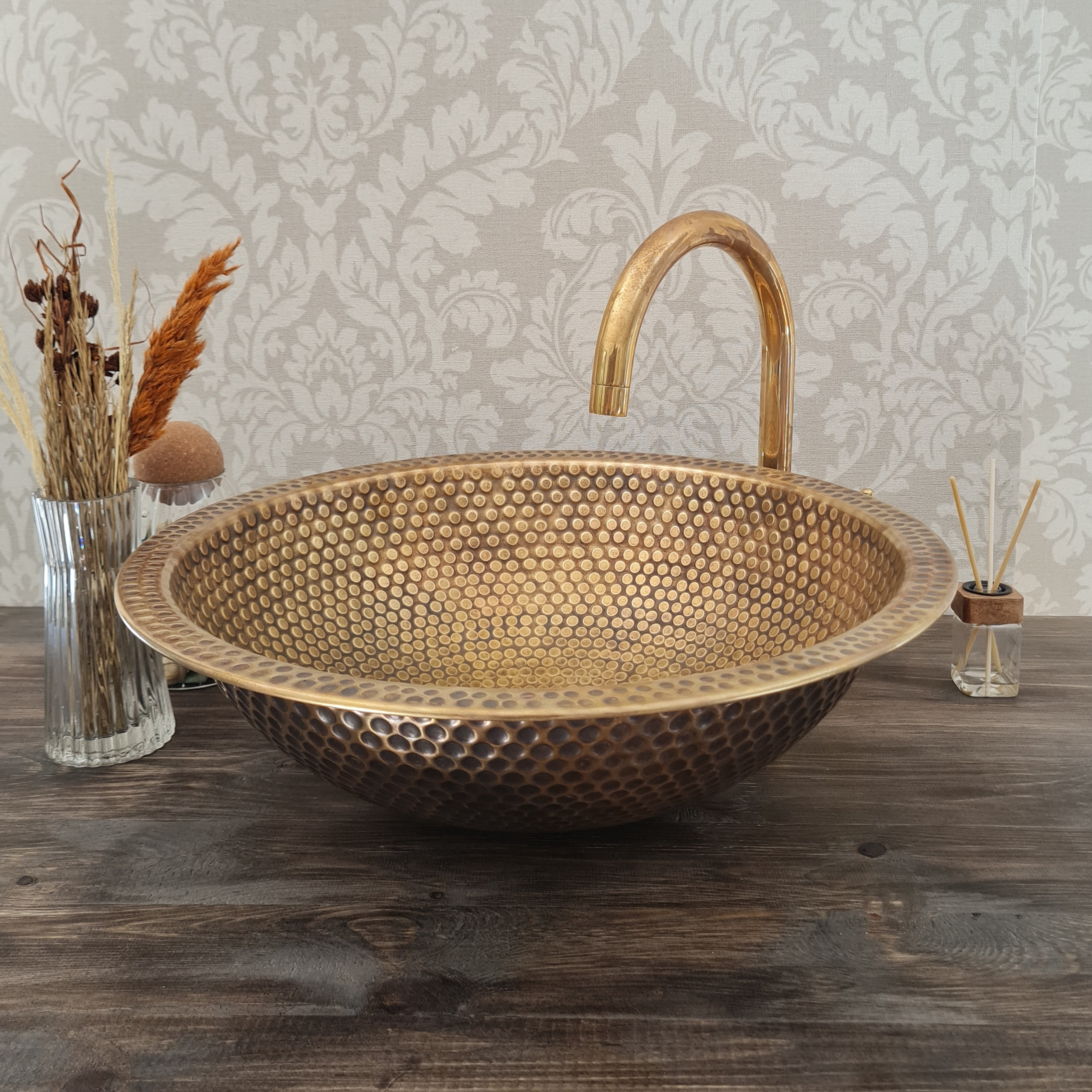 CUSTOmosaic Round Brass Vessel Sink Countertop Farmhouse CUSTOmosaic Round Brass Vessel Sink Countertop Farmhouse